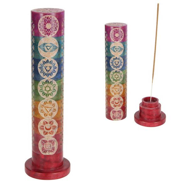 Soapstone 7 Chakra Round Tower Incense Holder - 27cm