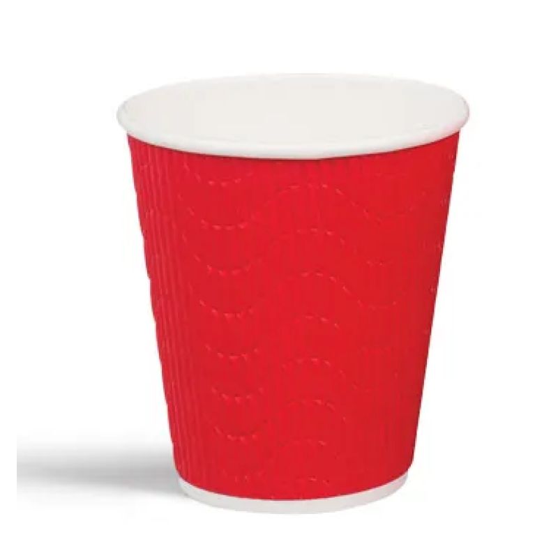 25 Pack Red Triple Wall Ripple Coffee Cups - 350ml