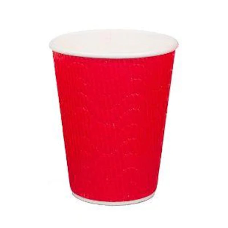 25 Pack Red Triple Wall Ripple Coffee Cups - 350ml