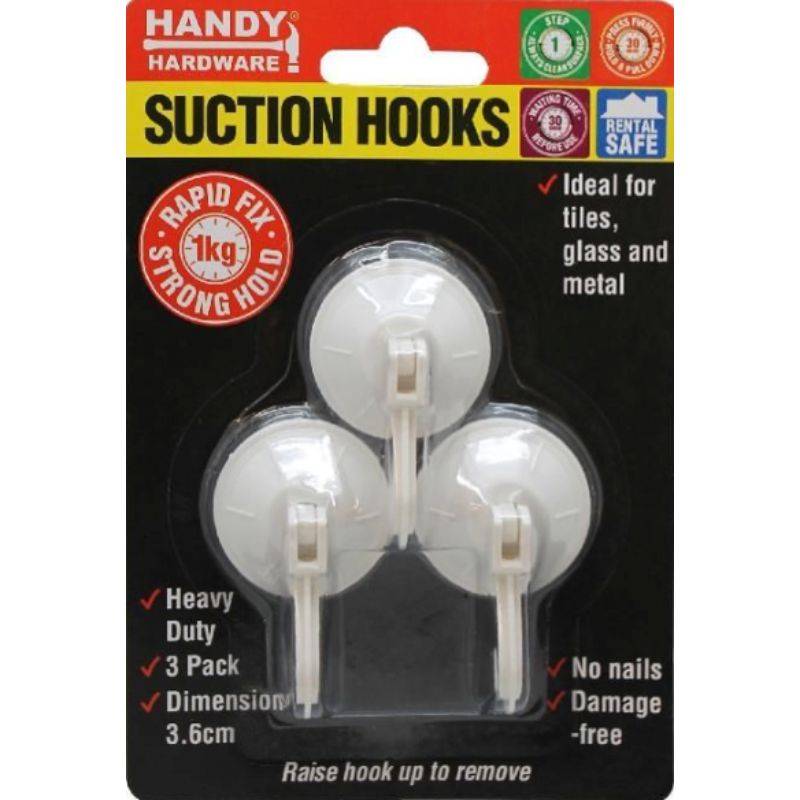 3 Pack Suction Hooks - 3.6cm