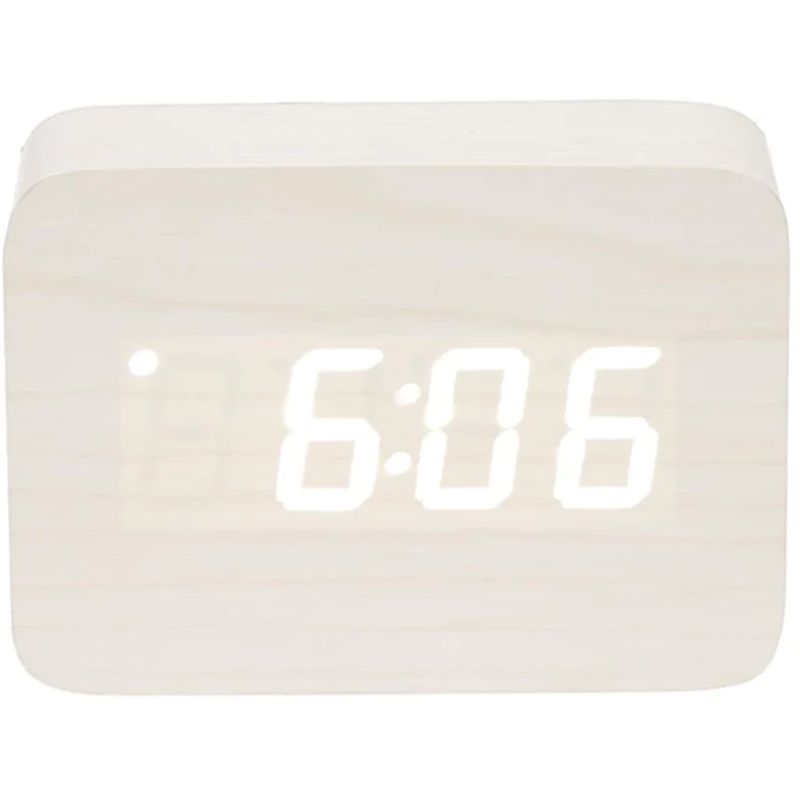 White Wooden Cuboids LED Table Clock - 10cm x 7cm x 4.3cm | The Base ...