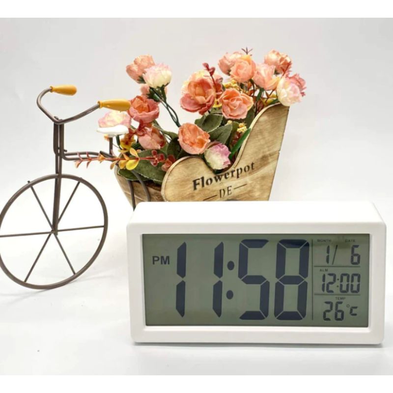 White Big Digital Clock Calendar With USB - 19cm x 9.5cm x 5cm