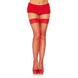 Load image into Gallery viewer, Womens Red Lycra Back Seam Fishnet With Silicone Lace Top
