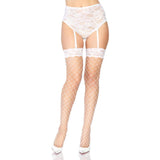 Load image into Gallery viewer, Womens White Fence Net Stocking With Lace Top
