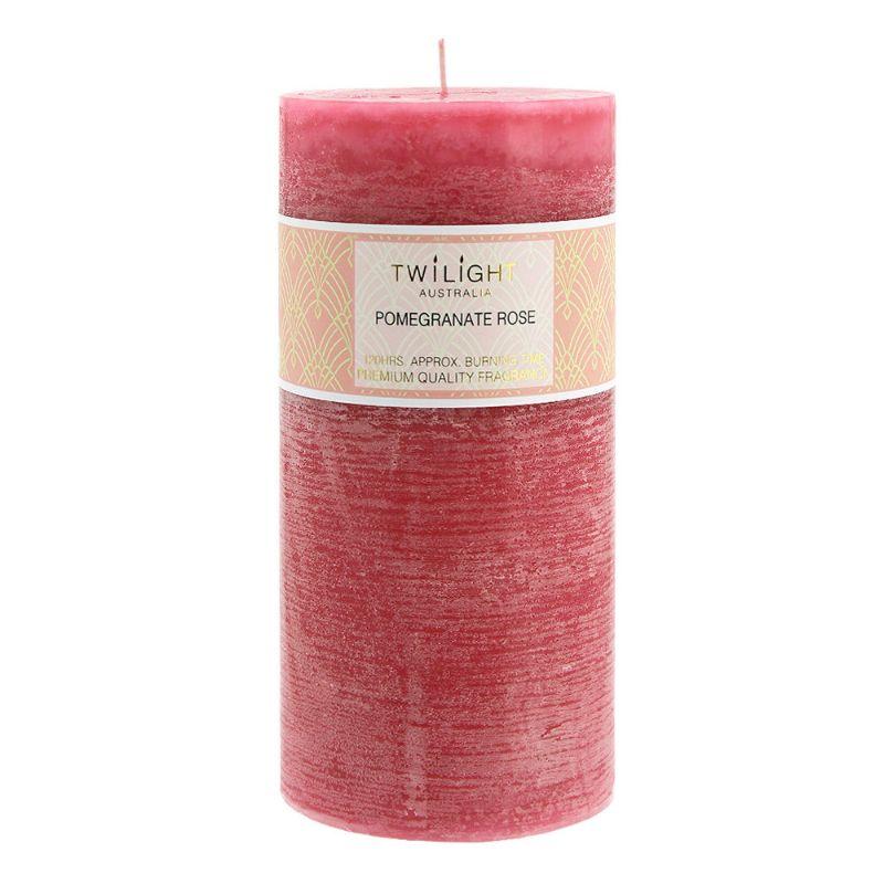 Twilight Frost Pillar Candle Pomegranate Rose - 8.8cm x 18.5cm