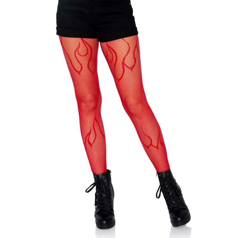 Womens Red Flame Net Tights