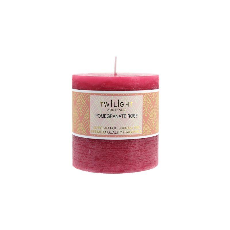 Twilight Frost Pillar Candle Pomegranate Rose - 8.8cm x 9cm
