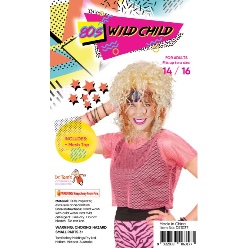 Neon Pink 80s Wild Child Mesh Top - Size 14 - 16