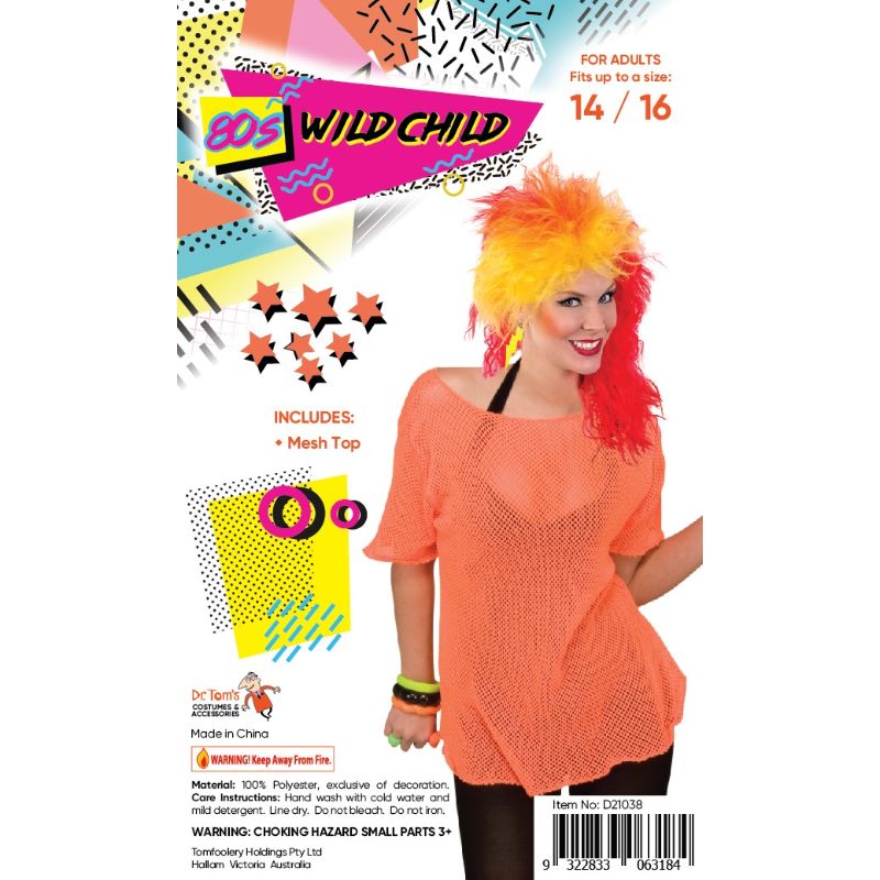 Neon Orange 80s While Child Mesh Top - Size 14 - 16