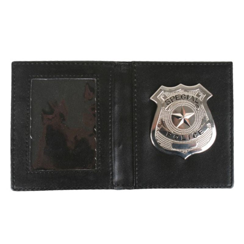 Metal Police Badge in Black Wallet