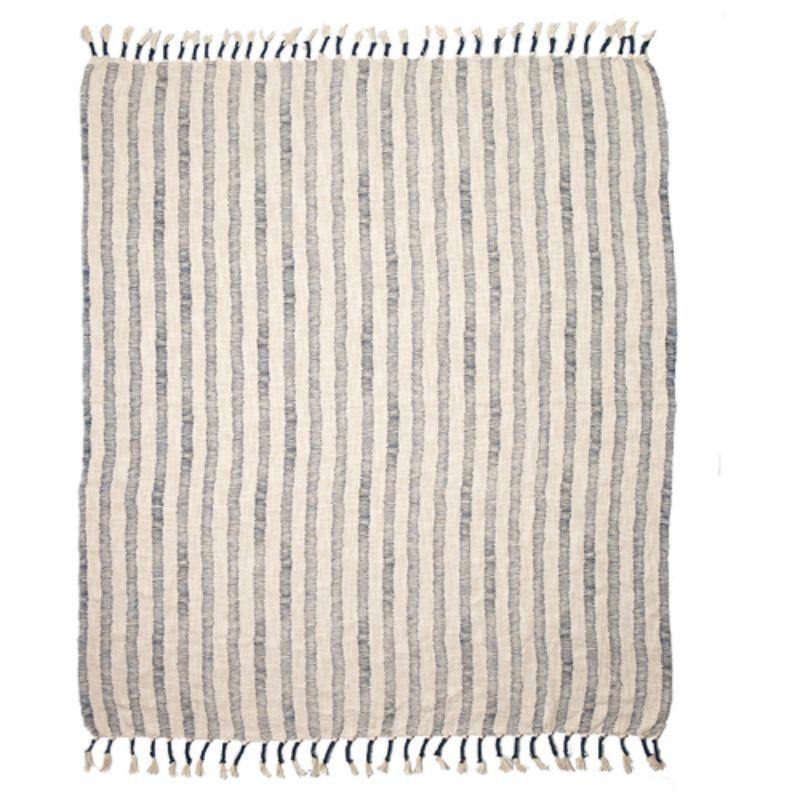 Hand Woven Royal Stripe Cotton Slub Printed Throw - 125cm x 150cm - The Base Warehouse