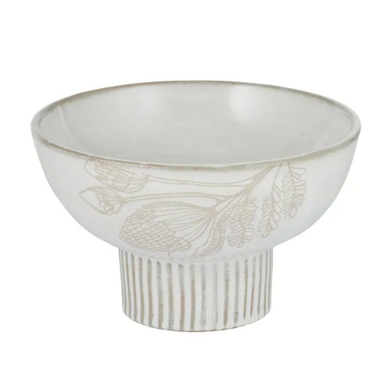 White Wilde Ceramic Footed Bowl - 22cm x 13cm