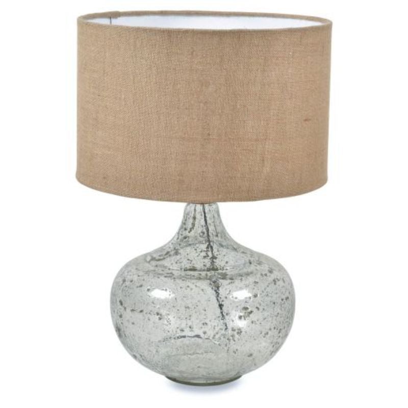 Natural Round Seeded Glass Table Lamp With Jute Shade - 29cm x 29cm