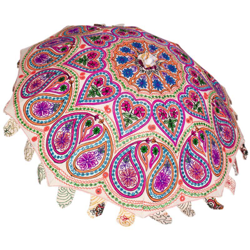 Pink Heavily Embellished & Embroidered Beach Umbrella - 180cm x 180cm x 210cm