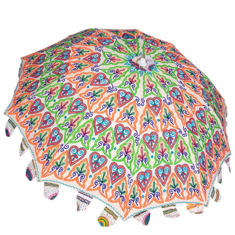 Orange Heavily Embellished & Embroidered Beach Umbrella - 180cm x 180cm x 210cm