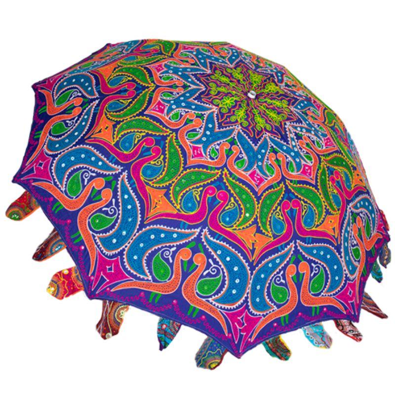 Plum Heavily Embellished & Embroidered Beach Umbrella - 180cm x 180cm x 210cm