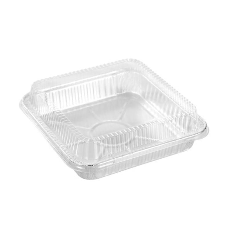 4 Pack Foil Tray with Plastic Lid - 22cm x 22cm x 4cm