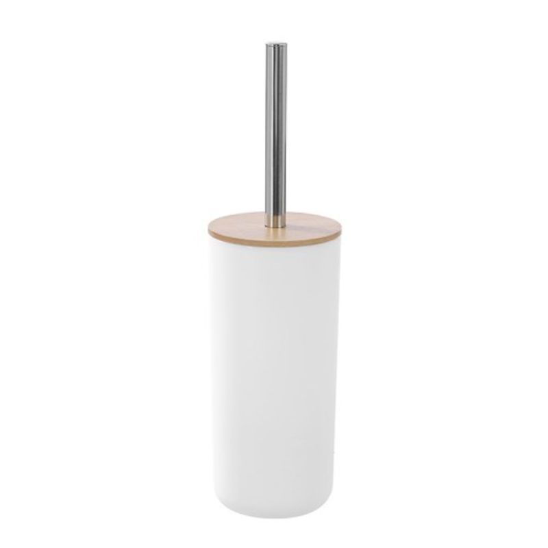 Boxsweden Bano White Toilet Brush with Bamboo Top & Stainless Steel Handle - 10.5cm x 10.5cm x 35cm