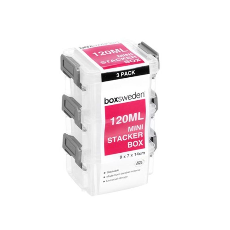 3 Pack Clear Mini Stacker Box - 120ml | The Base Warehouse