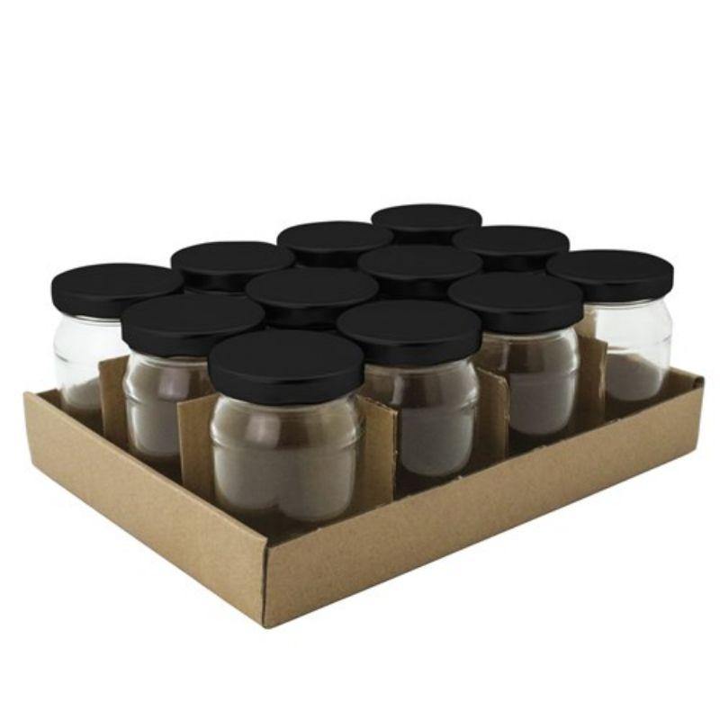 12 Pack Verona Glass Jar with Black Lid - 150ml - The Base Warehouse