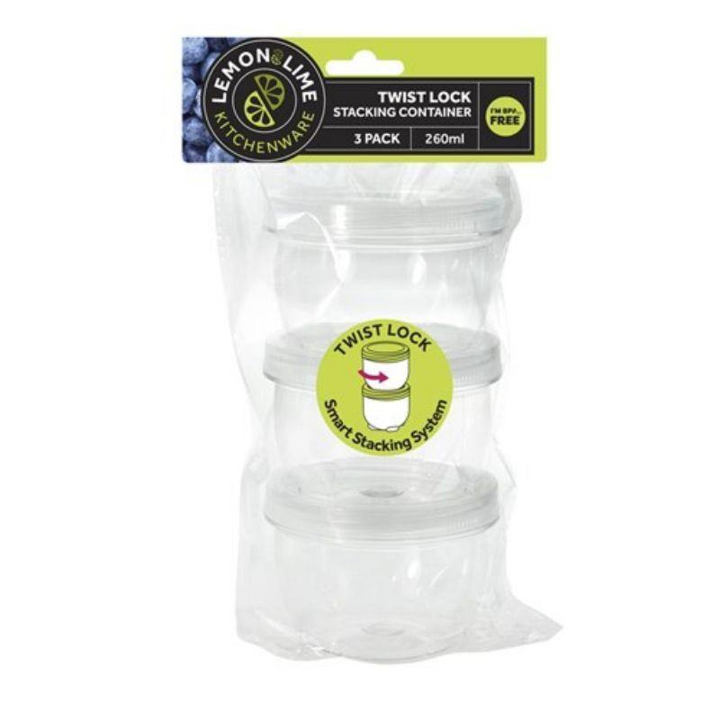 3 Pack Twist-Lock Stacking Containers - 260ml - The Base Warehouse