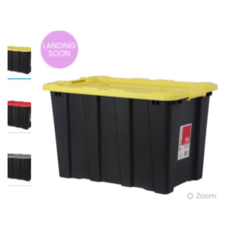 Heavy Duty Eco Storage Box with Coloured Lid 60L - 57cm x 38.5cm x 38.5cm