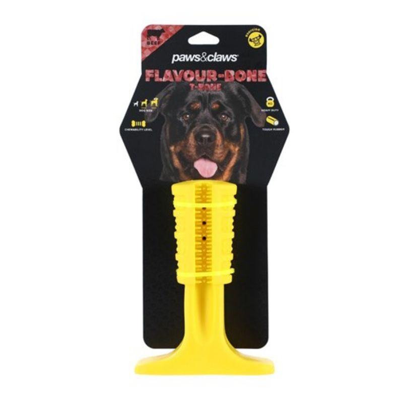 Flavour-Bone Yellow T-Bone Beef Flavoured Rubber Toy - 17cm x 13cm x 6cm