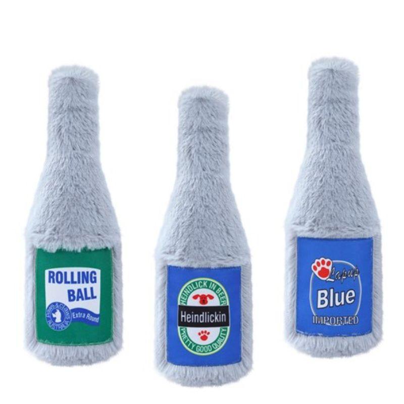 Furry Beer Bottle Pet Toy - 22cm x 8cm