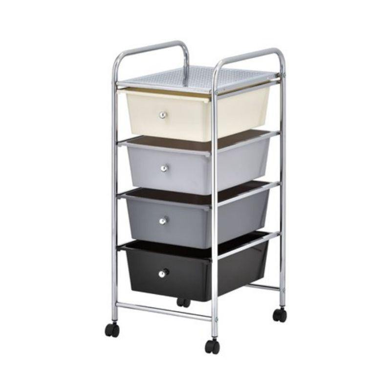 4 Drawer Gradual Slate Metal Trolley - 32cm x 36.5cm x 76cm - The Base Warehouse