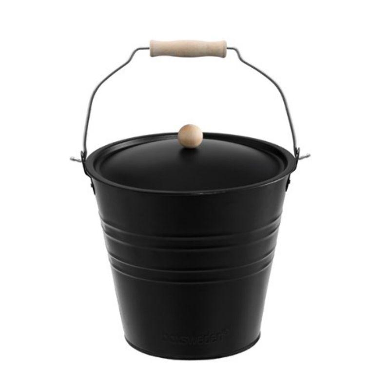 8L Metal Bucket with Lid & Wood Handle - 24cm x 24cm x 25.5cm
