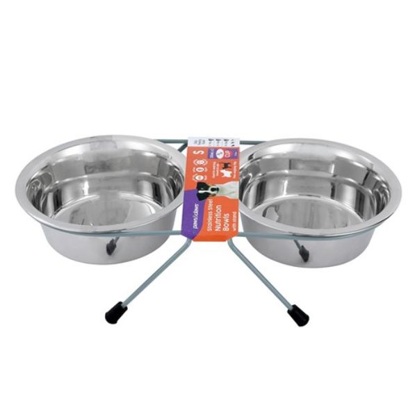 Stainless Steel Double pet Bowl With Stand - 350ml