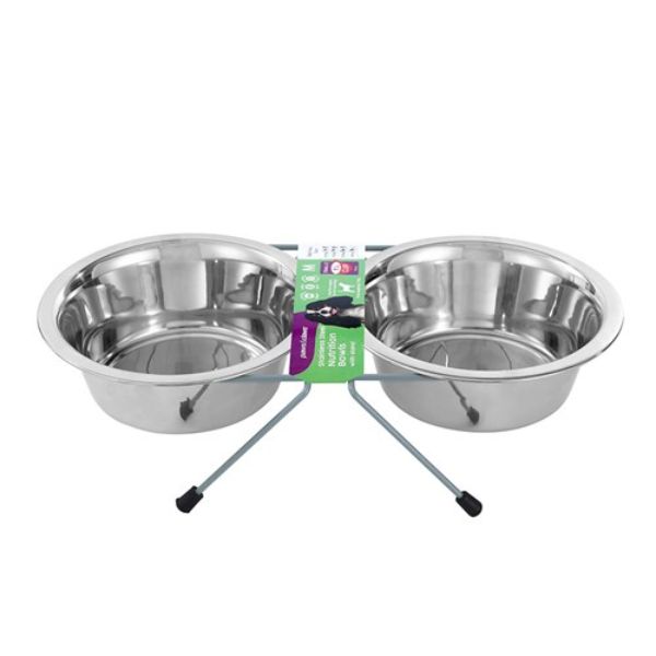 Stainless Steel Double pet Bowl With Stand - 750ml