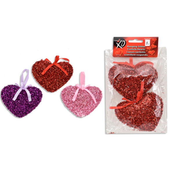 2 Pack Hanging Valentine Glitter Hearts - 10cm