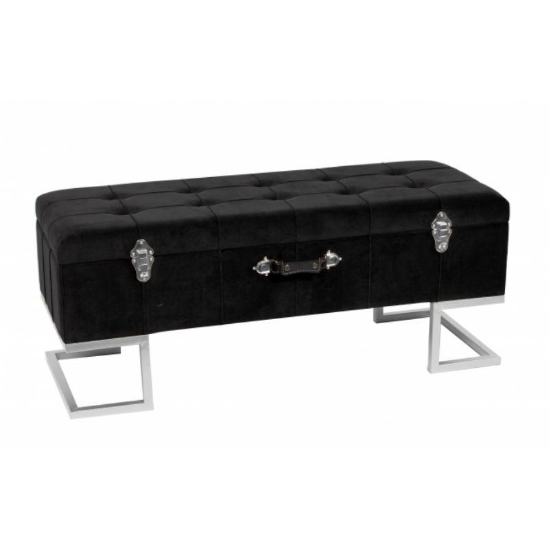 KD Storage Ottoman in Velvet Black in Silver iron base 105*40*42cm