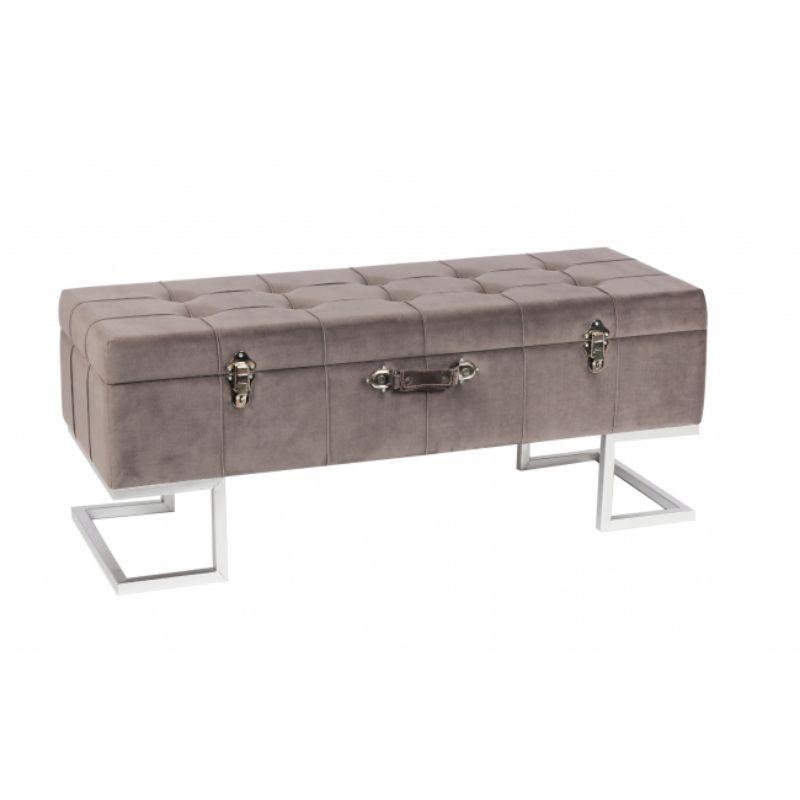 Velvet Grey Storage Ottoman in Silver Leg - 105cm x 40cm x 42cm