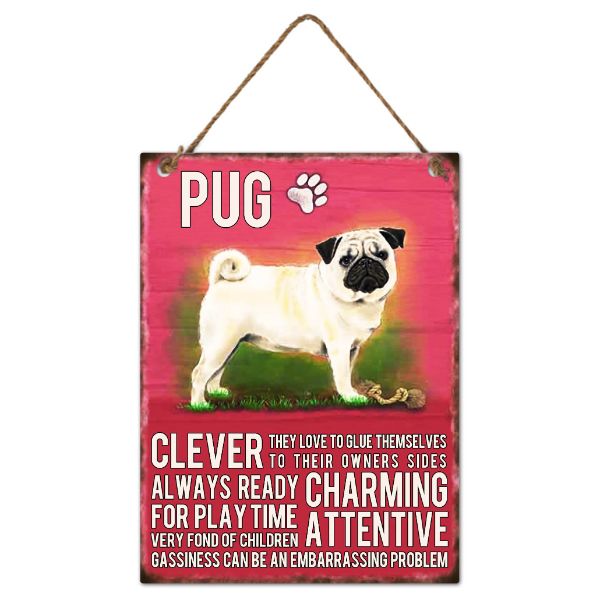 Metal Pug Wall Hanging Sign - 20cm x 27cm