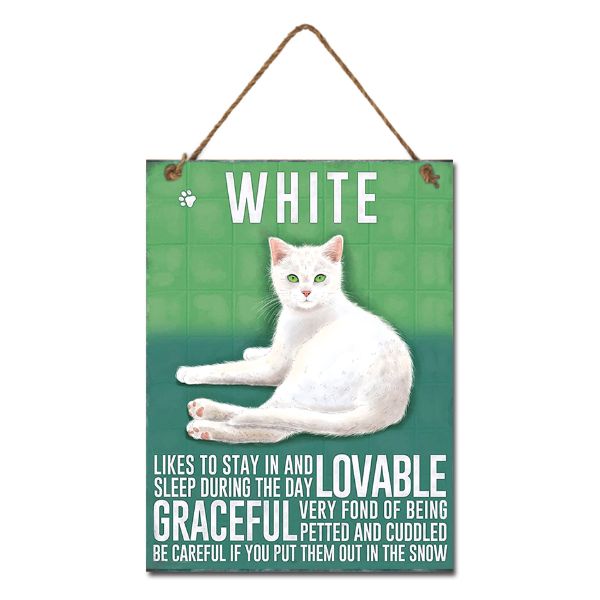 Metal White Cat Wall Hanging Sign - 20cm x 27cm