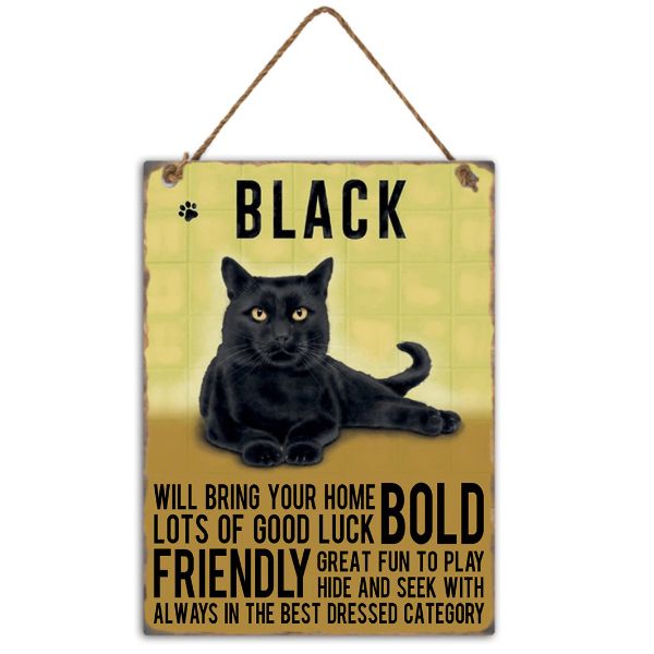 Metal Black Cat Wall Hanging Sign - 20cm x 27cm