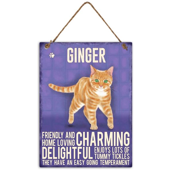 Metal Ginger Cat Wall Hanging Sign - 20cm x 27cm