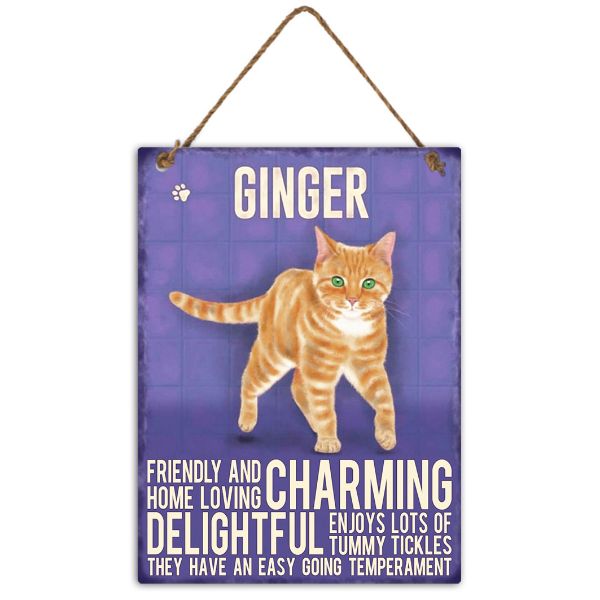 Metal Ginger Cat Wall Hanging Sign - 20cm x 27cm | The Base Warehouse