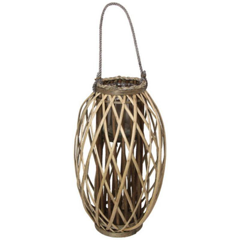Natural Wicker Plant Holder with Glass Holder - 51cm - The Base Warehouse