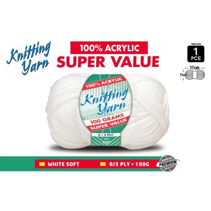 White Knitting Yarn 8 Ply - 100g - The Base Warehouse