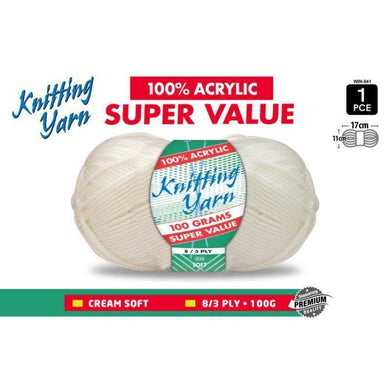 Cream Knitting Yarn 8 Ply - 100g - The Base Warehouse