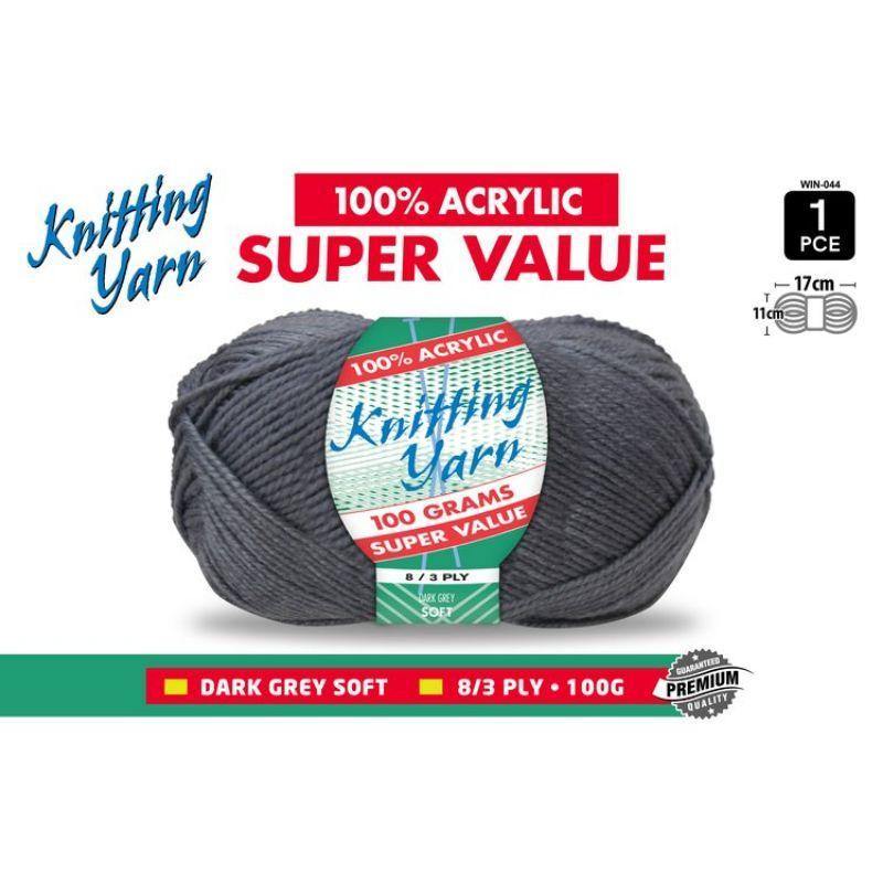 Dark Grey Knitting Yarn 8 Ply - 100g - The Base Warehouse