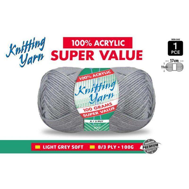 Light Grey Knitting Yarn 8 Ply - 100g - The Base Warehouse