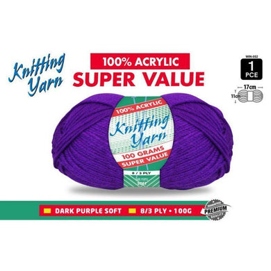 Dark Purple Knitting Yarn 8 Ply - 100g - The Base Warehouse