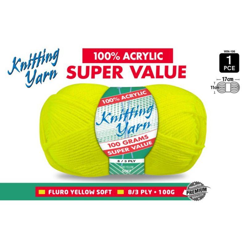 Fluro Yellow Knitting Yarn 8 Ply - 100g