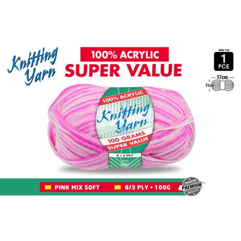 Pink Mix Knitting Yarn 8 Ply - 100g