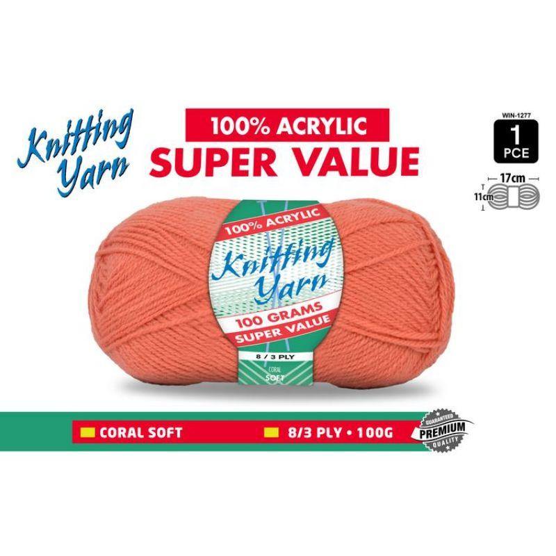 Coral Knitting Yarn 8 Ply - 100g - The Base Warehouse