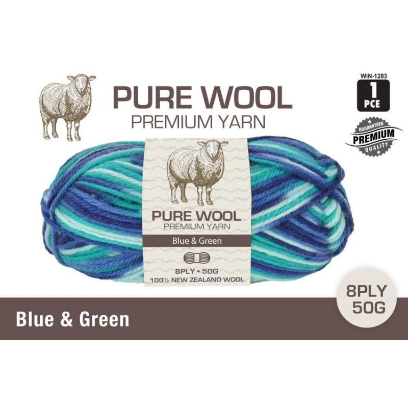 Blue & Green Pure Wool Premium Yarn 3 Ply - 50g